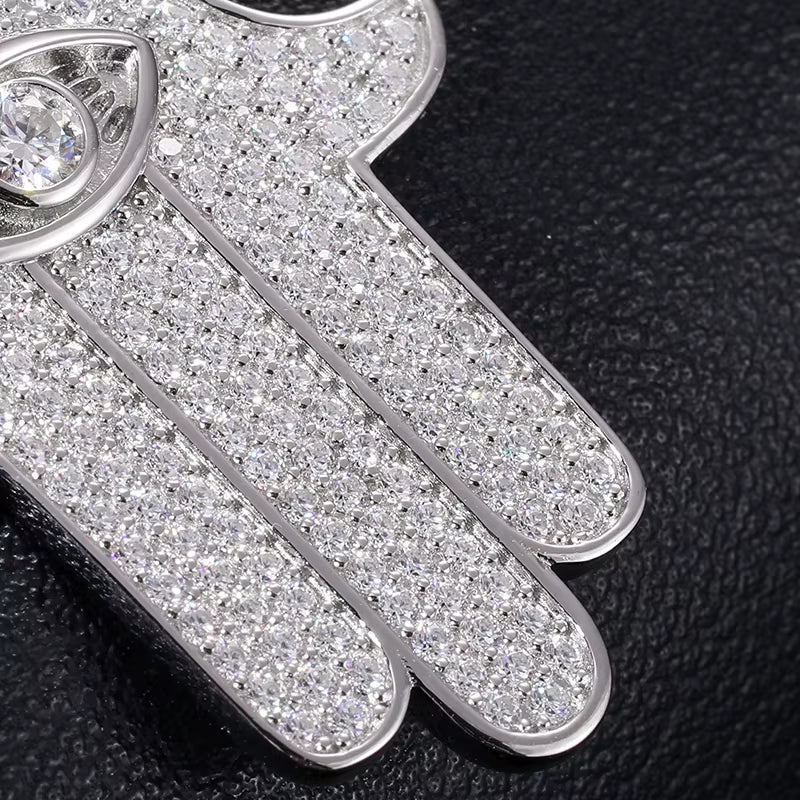 Dropshipping Fine Jewelry 925 Sterling Silver VVS Moissanite Bling Iced Out Evil Eye Hamsa Hand Pendant for Men Women